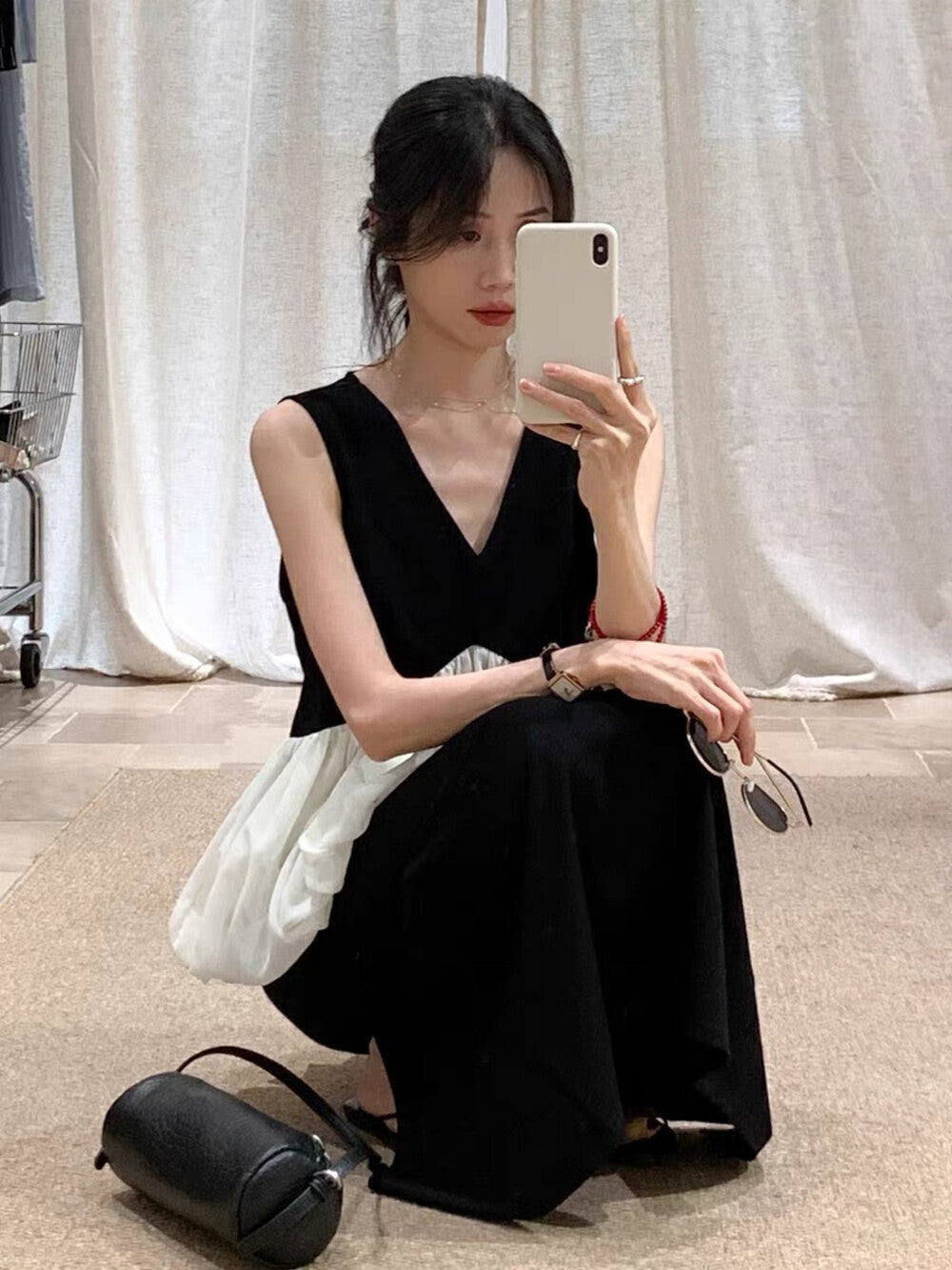 Color-Block Ruffle Peplum Blouse + High-Waisted Back-Slit Skirt Set