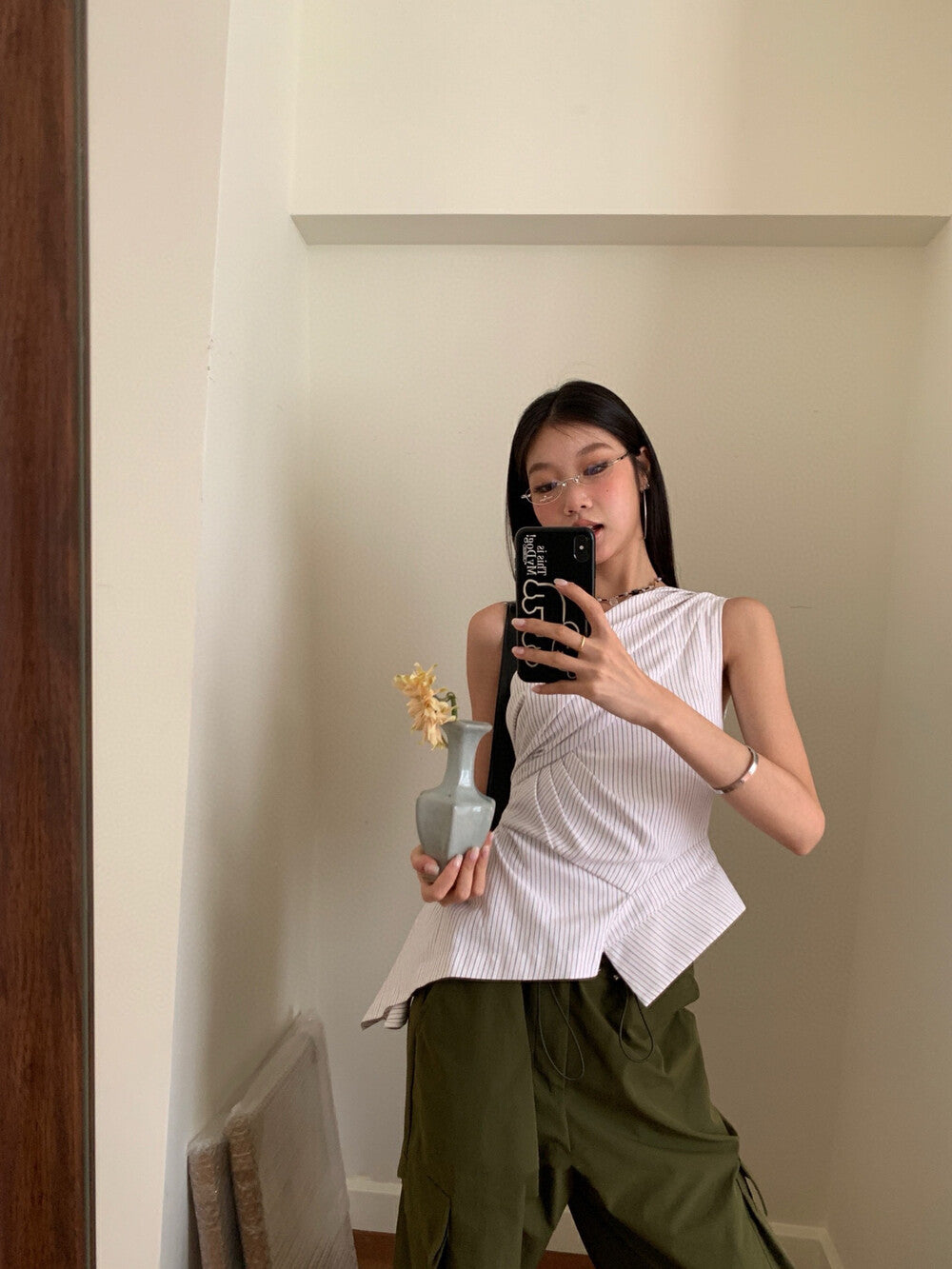 不規則條紋無袖恤衫