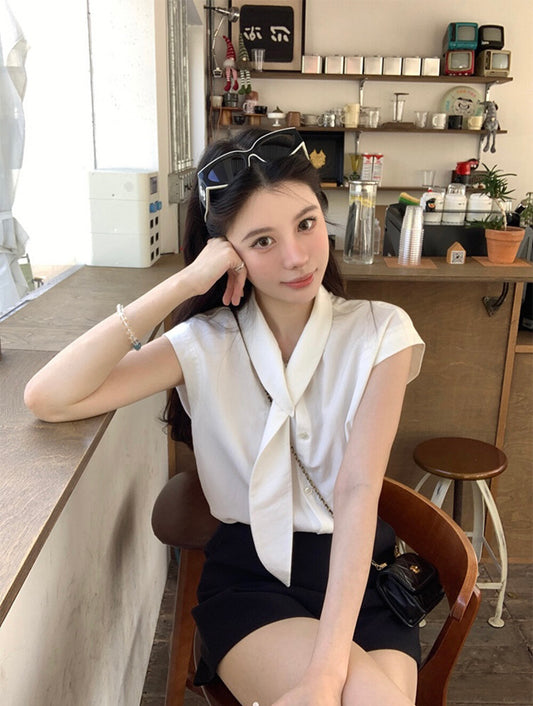 シンプルリボンカラーシャツ