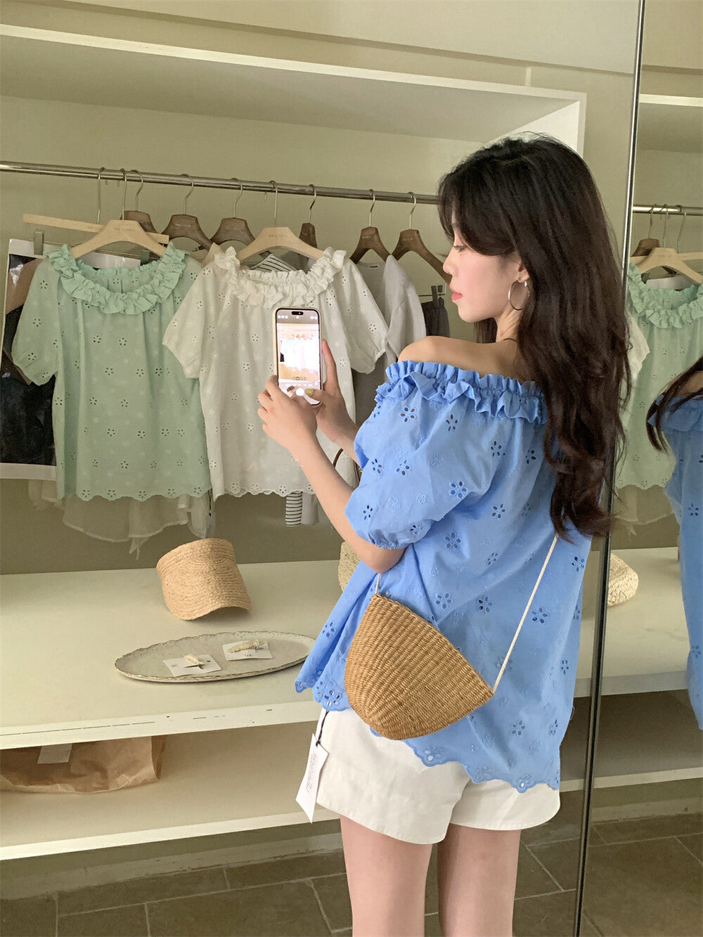 Off-the-shoulder Embroidered Lace Blouse