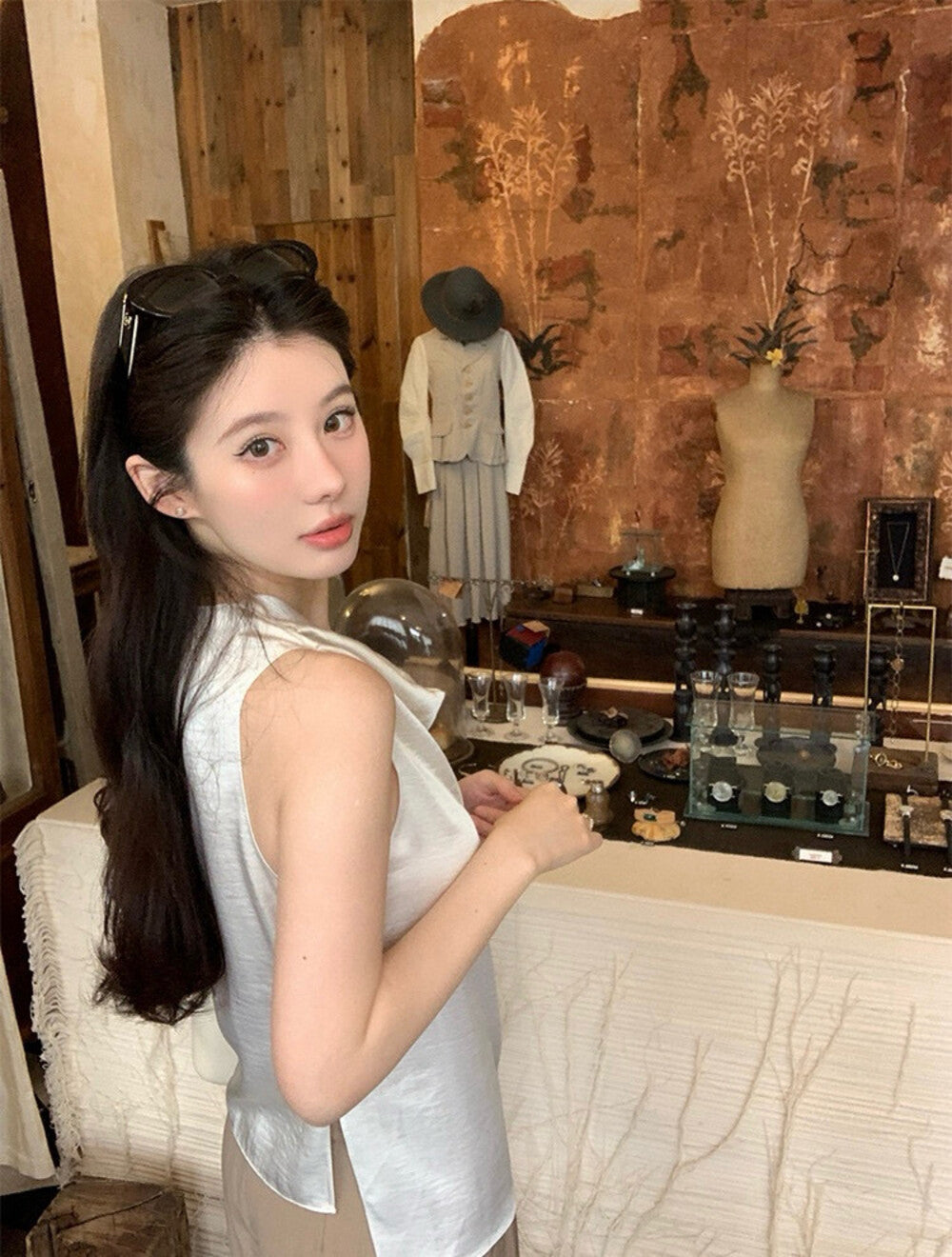 Elegant Draped Neck Sleeveless Blouse