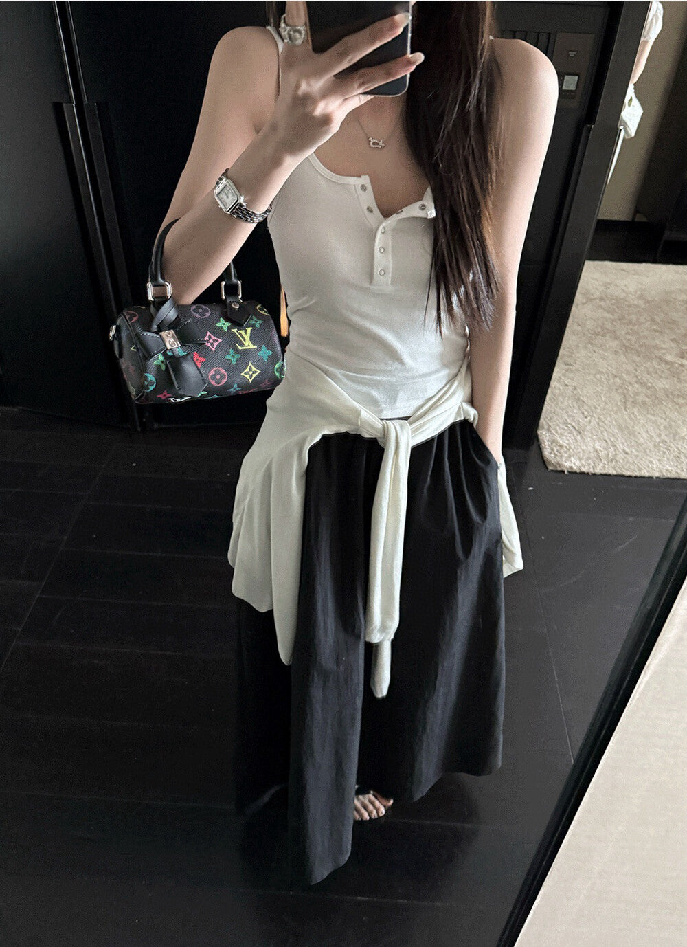 Minimalist Elastic Snap Button Strap Tank Top