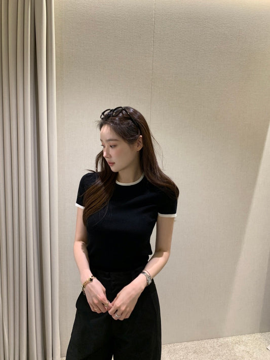 法式撞色針織Top