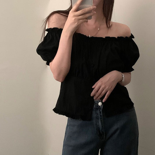 フレンチオフショルダーフリルブラウス