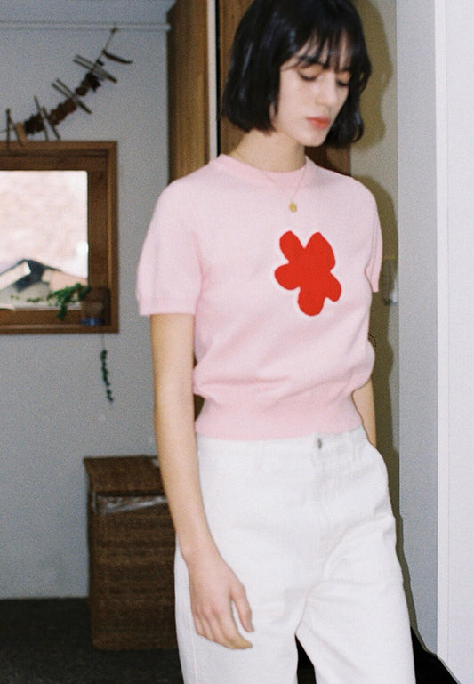 復古圓領花朵針織top