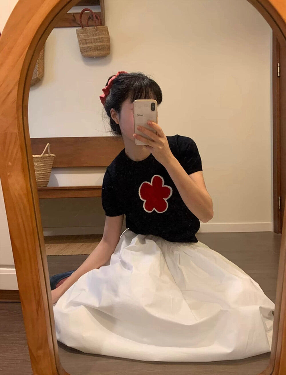 復古圓領花朵針織top