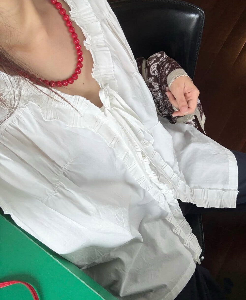 V-neck Loose Ruffle Sleeveless Blouse