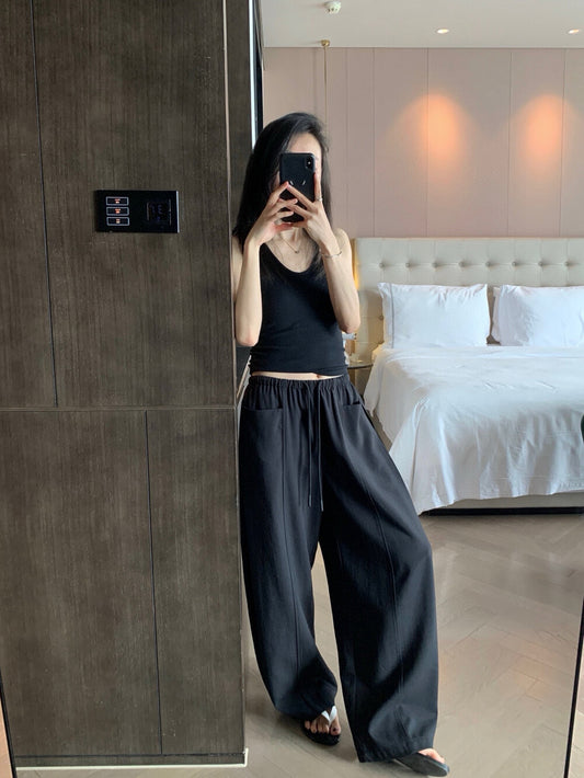 百搭顯瘦抽繩寬鬆休閒褲