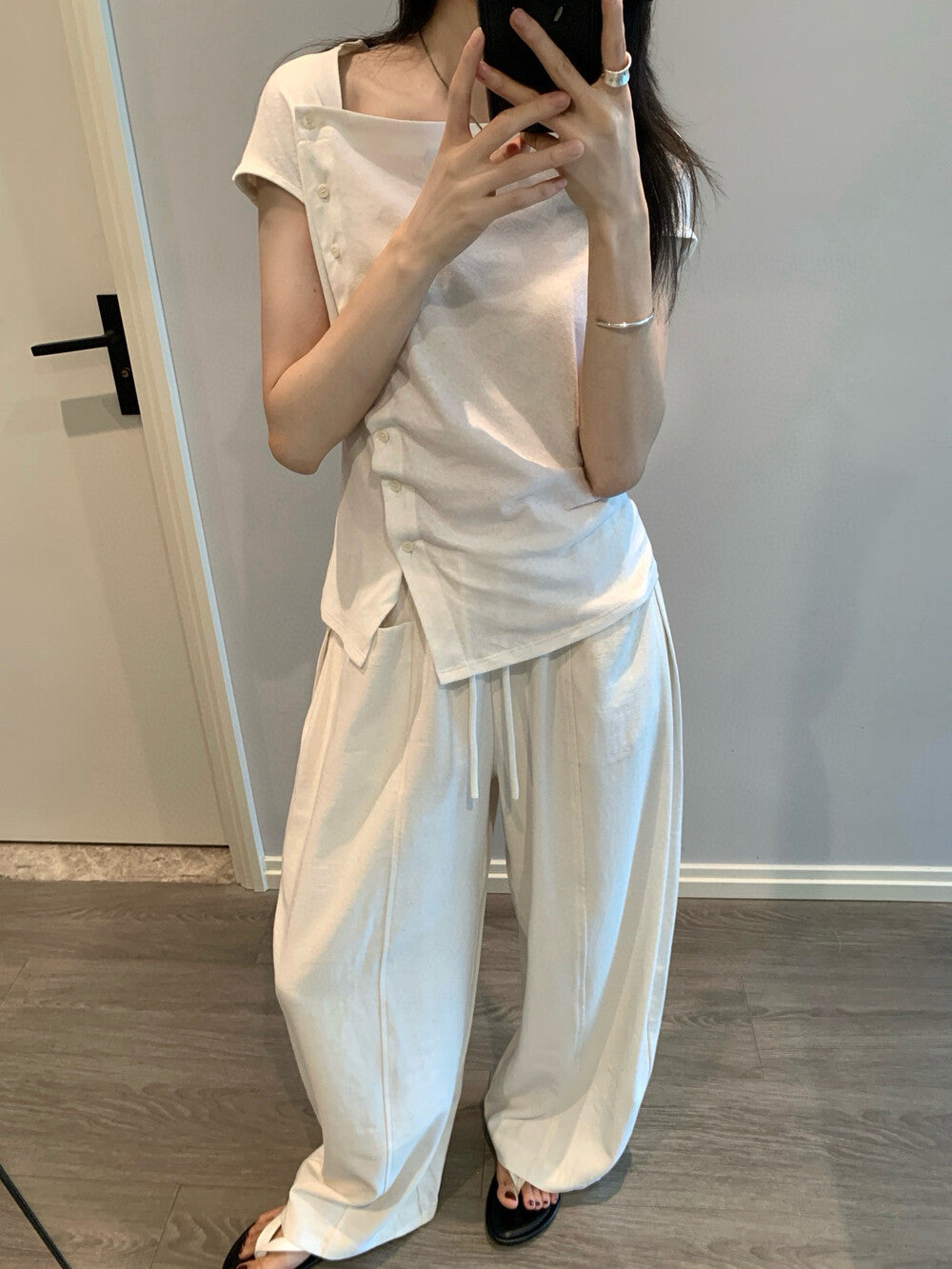 百搭顯瘦抽繩寬鬆休閒褲