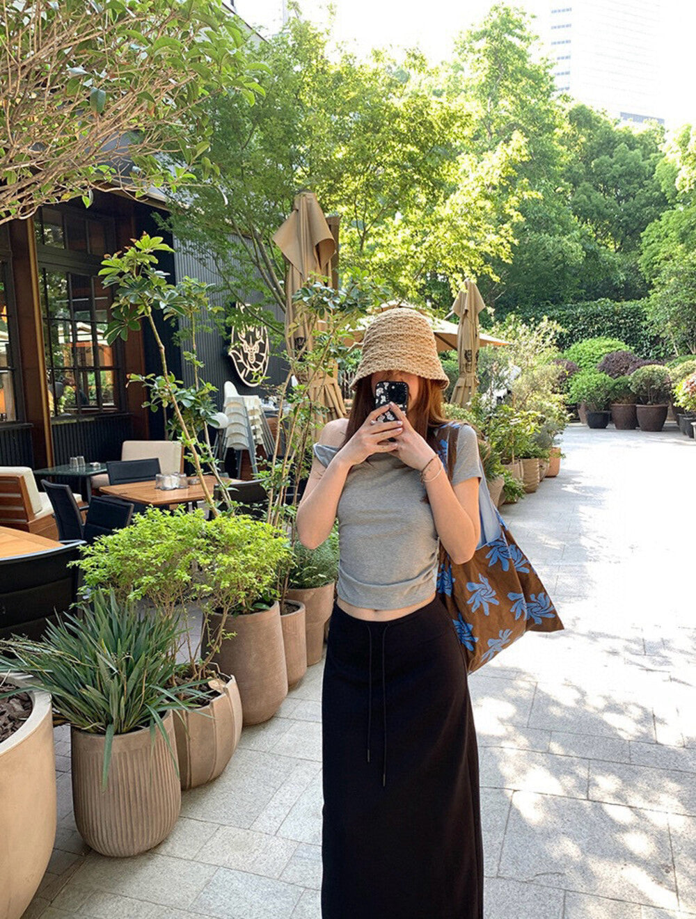 Versatile Drawstring A-Line Straight Slit Midi Skirt