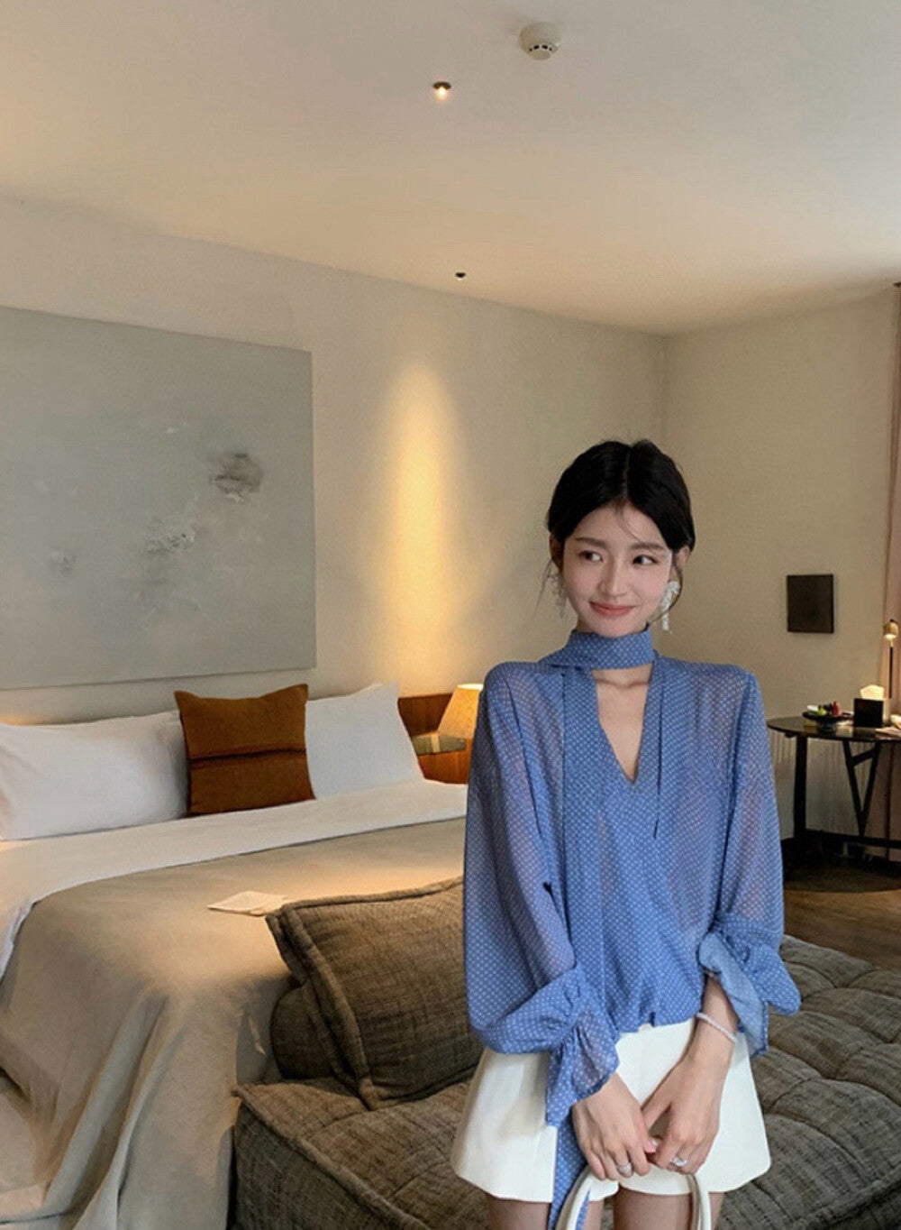 Halter Neck Polka Dot Chiffon Blouse