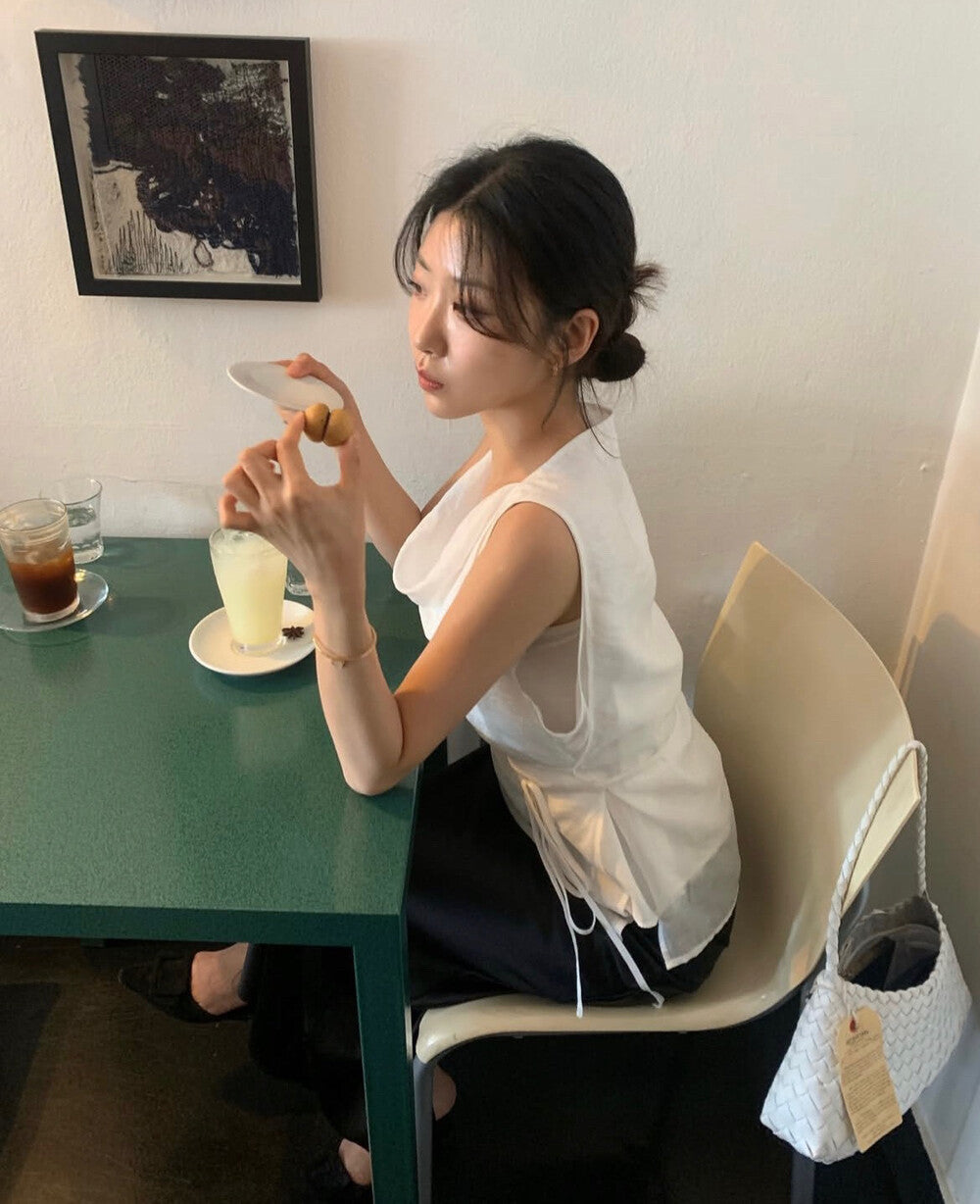 Sleeveless Cowl Neck Belted Waist Tank Top