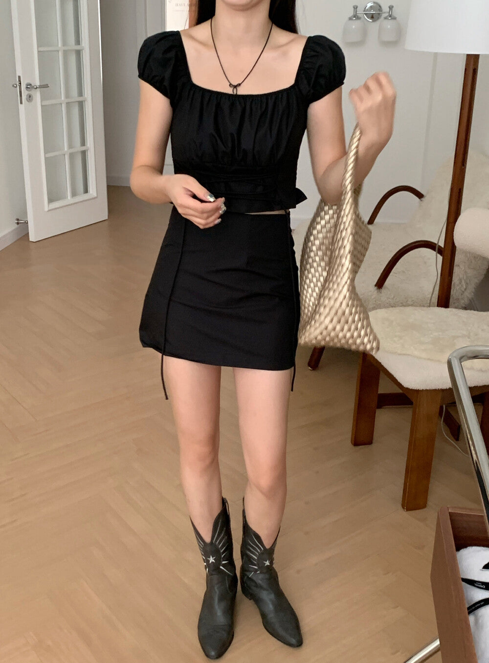 Puff Sleeve Tie Top + Skirt Set