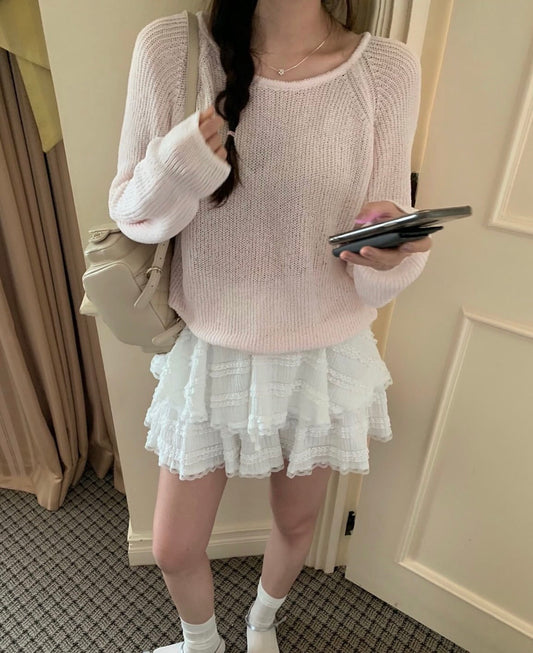 Raglan Sleeve Crew Neck Breathable Knit Top