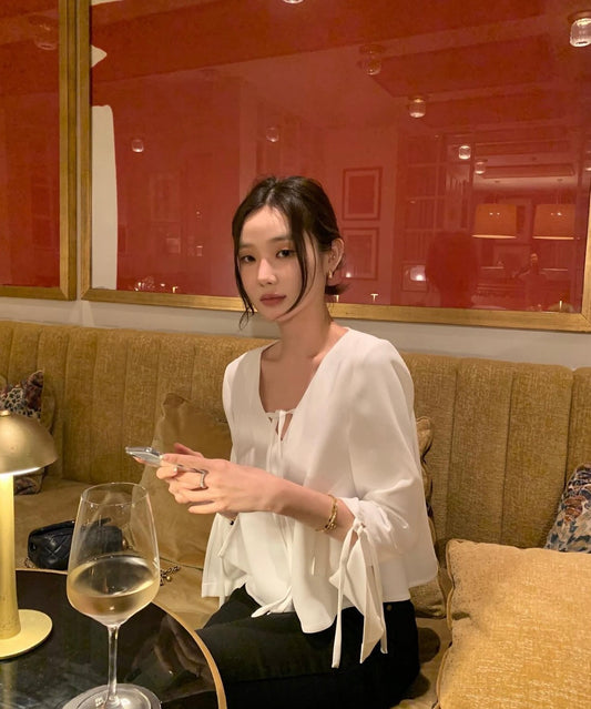 V-neck Tie Chiffon Blouse
