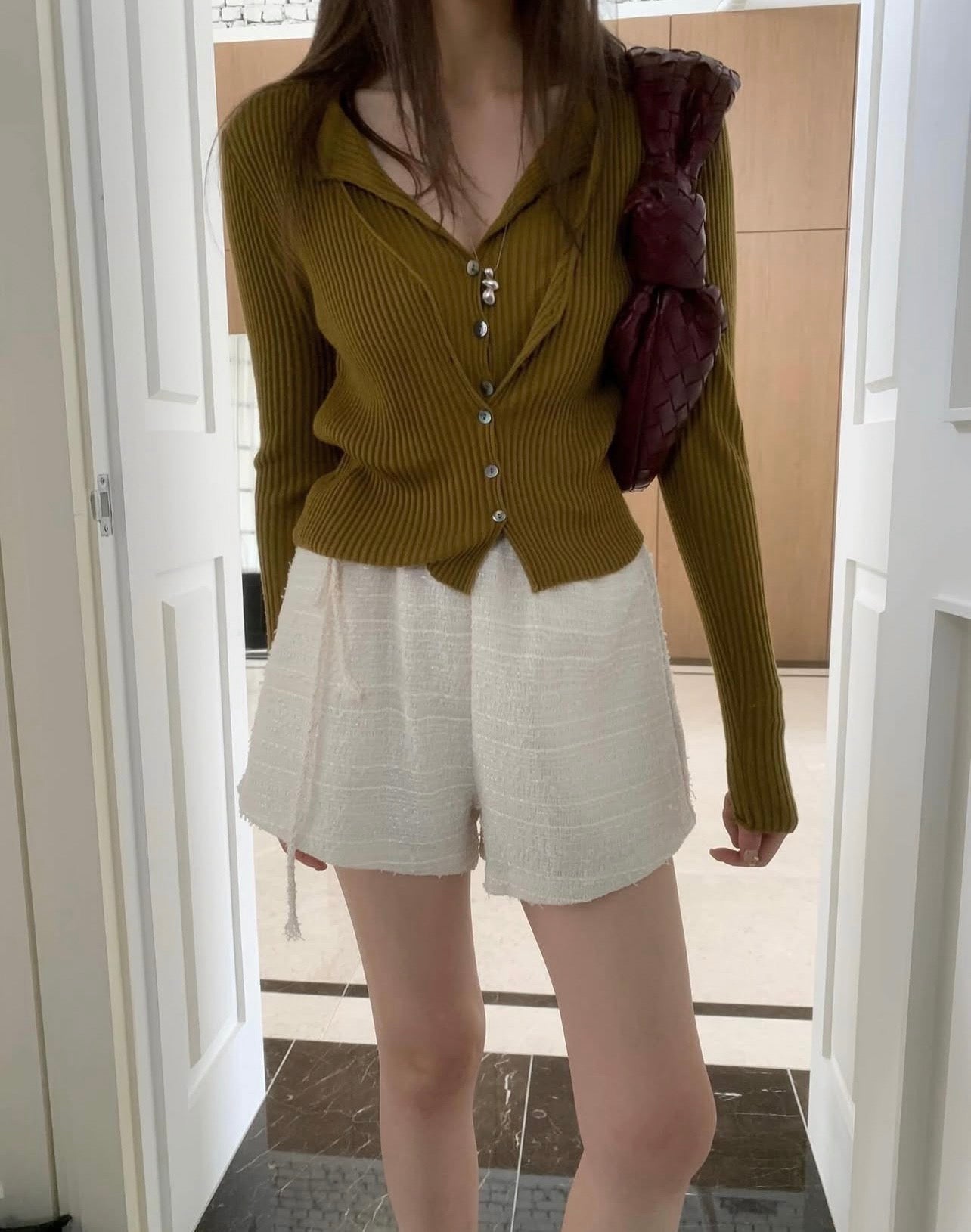 Double-Layered Button-Up Long Sleeve Knit Top