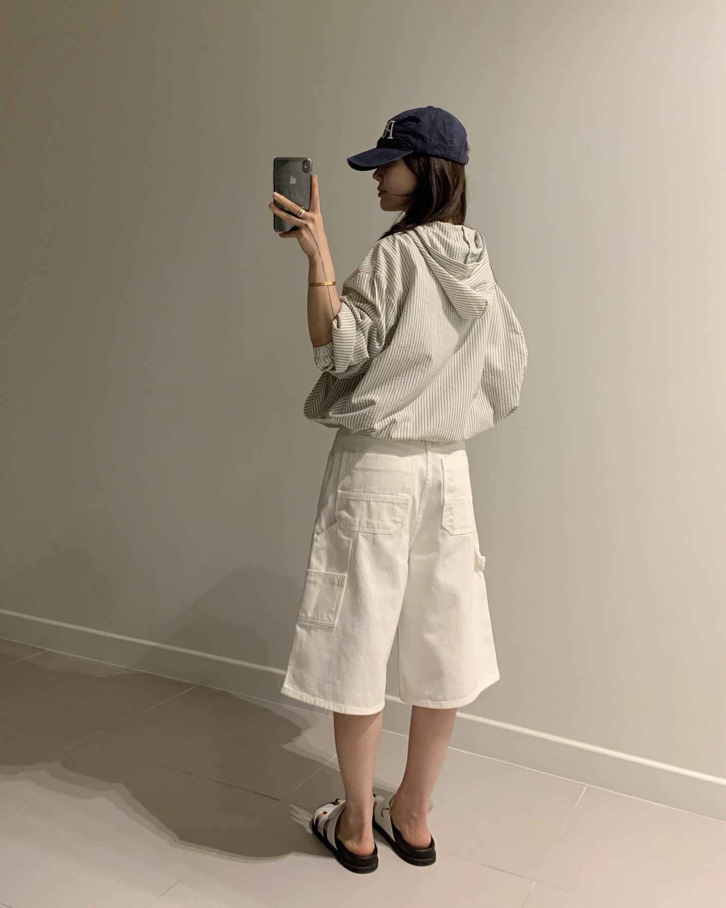 Striped Hooded Short Jacket