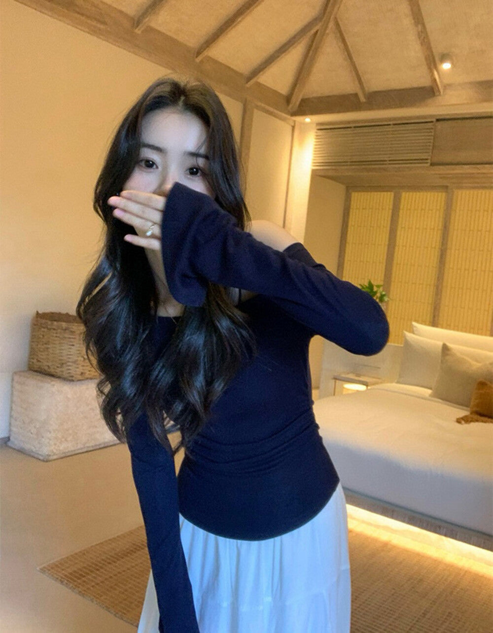 Asymmetrical Shoulder Slim Fit Knit Top