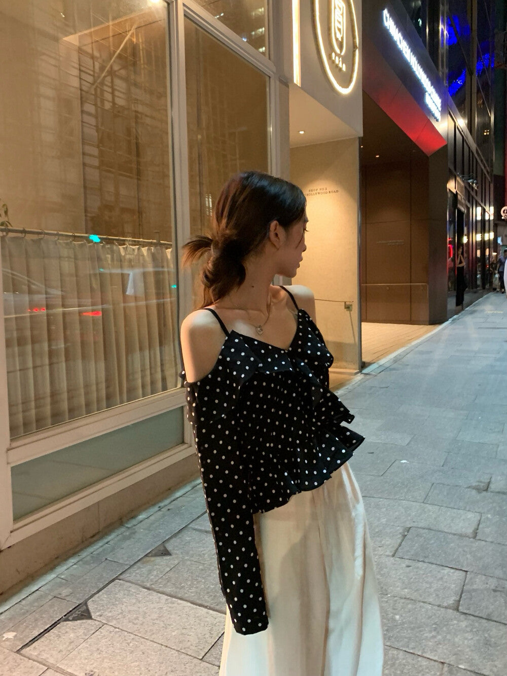 Off-shoulder Polka Dot Chic Blouse