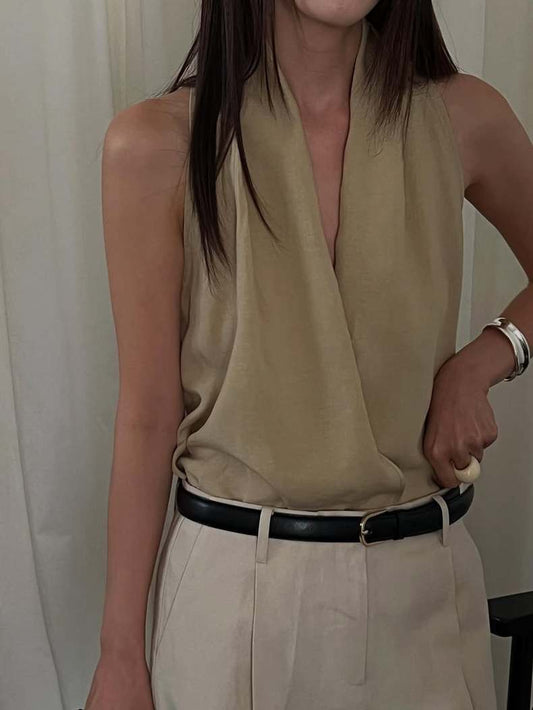 Cross Halter Linen Tank Top