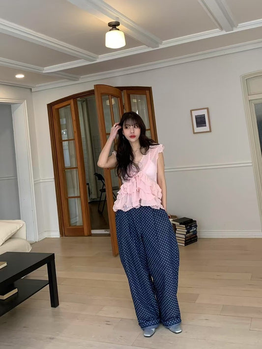 Irregular Lace Flutter Sleeve Blouse