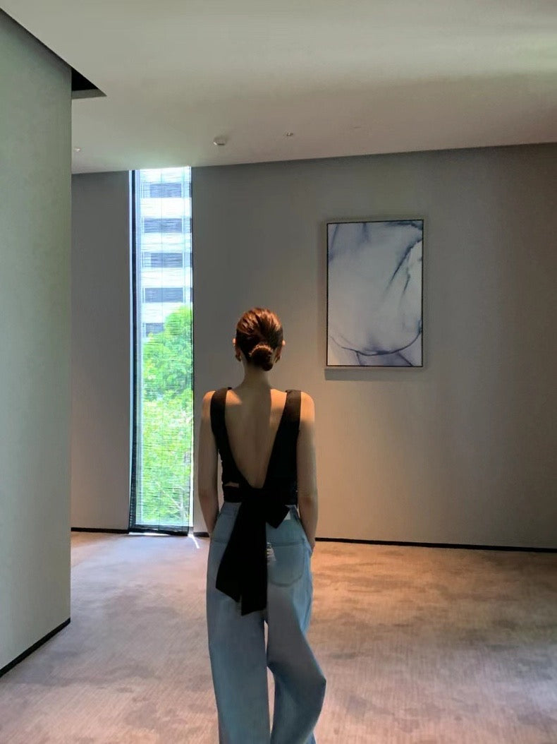 French-Style Backless Tie Bow Tank Top