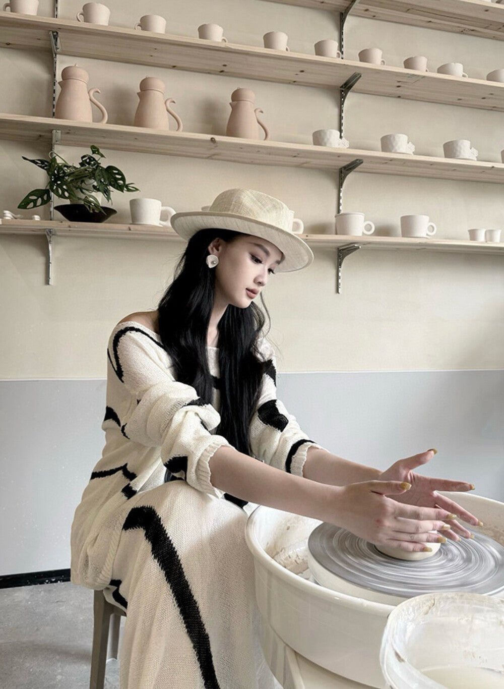 カラーブロックストライプルーズニットトップ