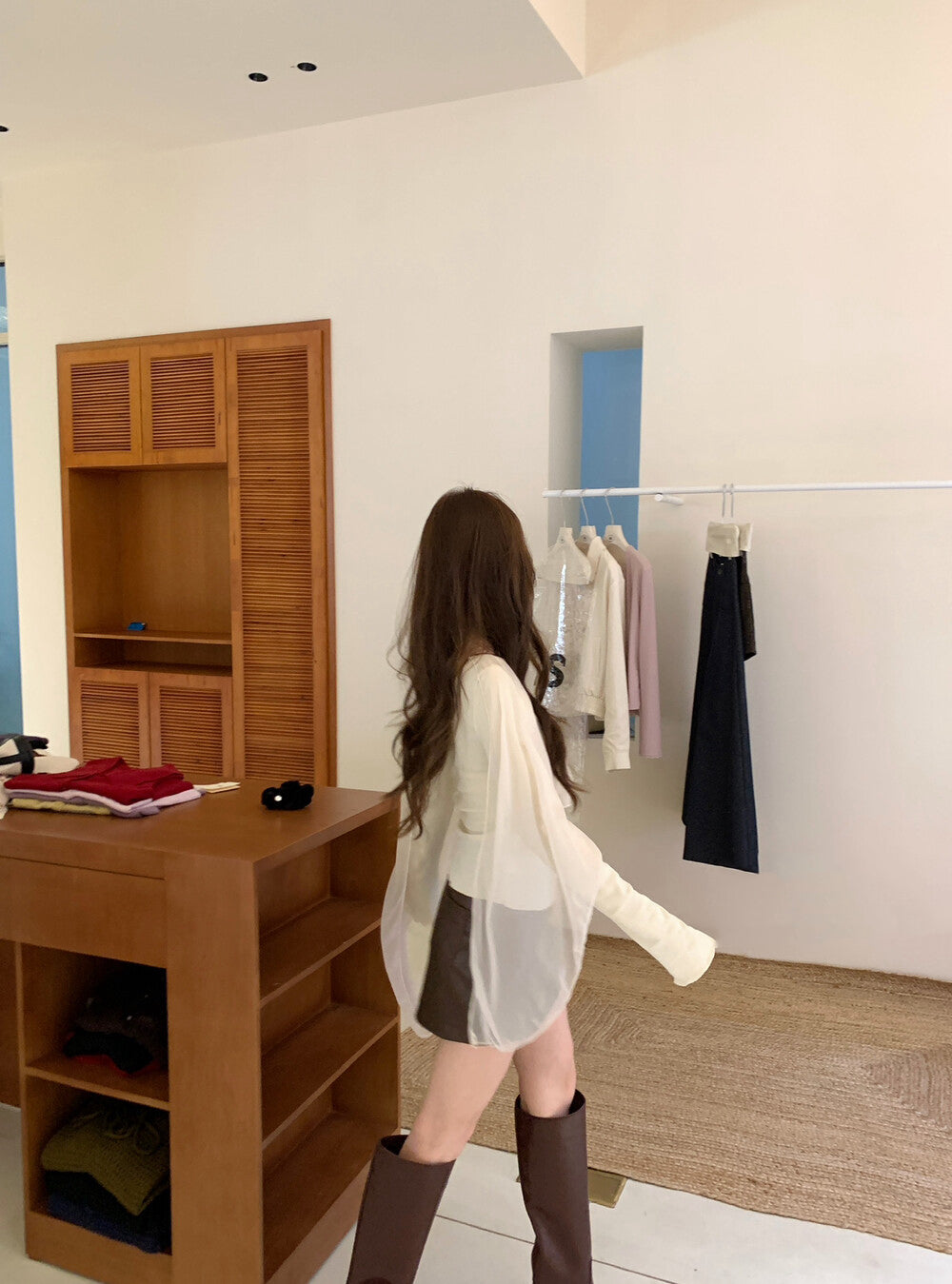 不規則なシフォンのパッチワークオフショルダートップス