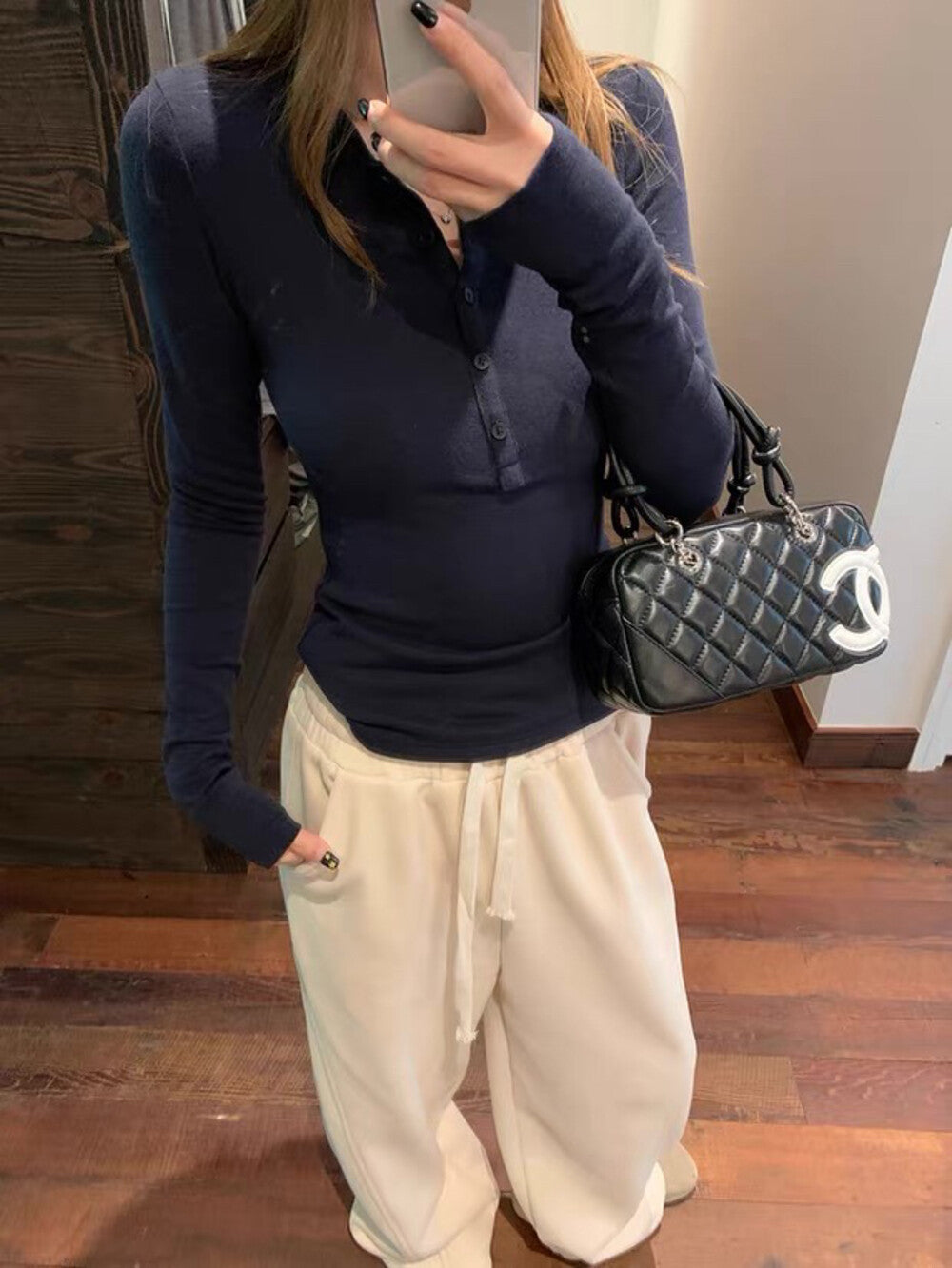 V-neck Half Button Slim Fit Knitted Top