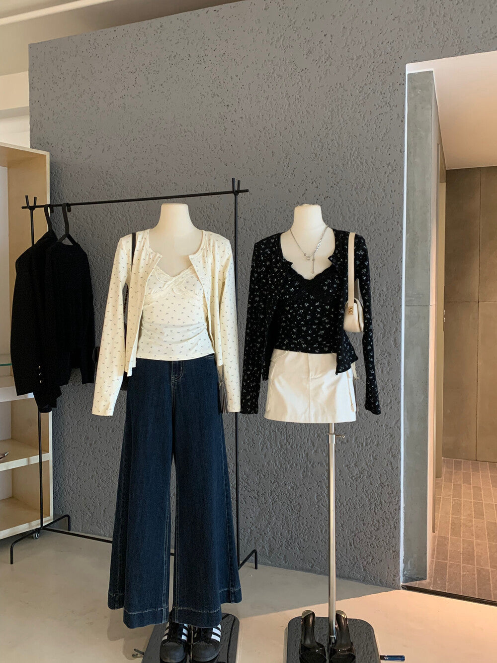 甜美復古碎花吊帶+顯瘦開衫set