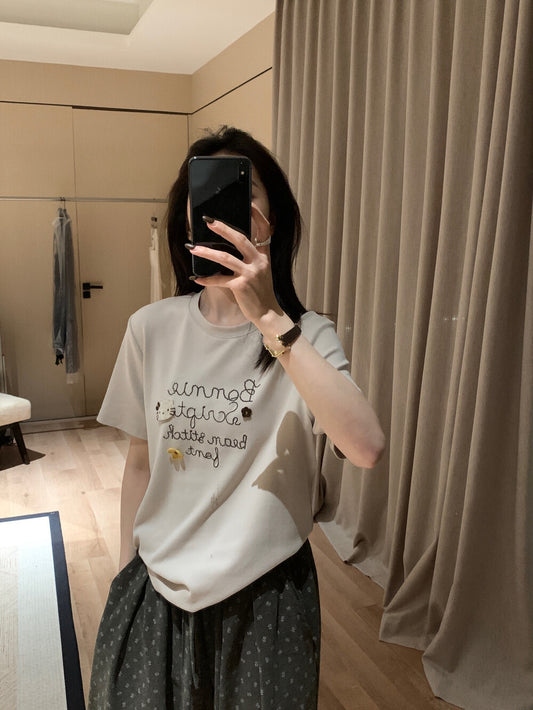 字母刺繡Kitty短袖
