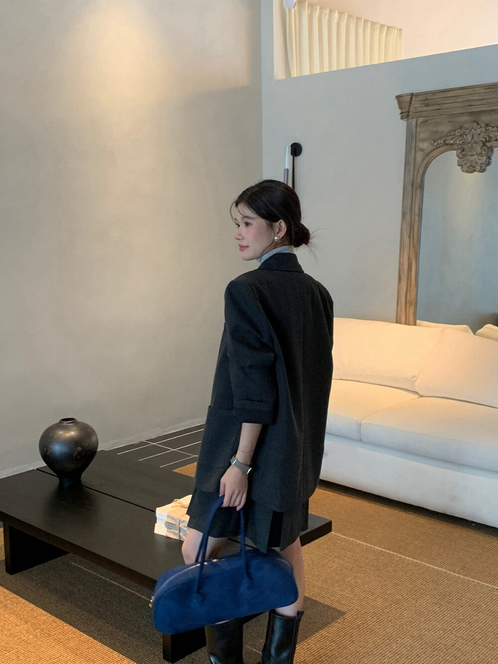 ラペル付きポケットスーツ + プリーツベストワンピースセット