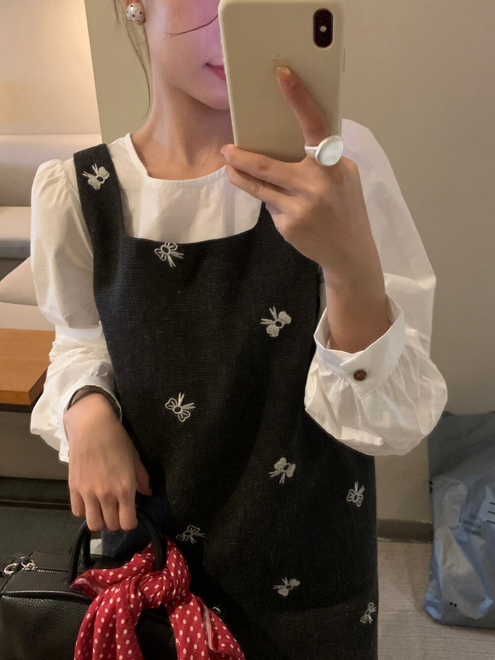 Square Neck Bow Embroidered Vest Dress