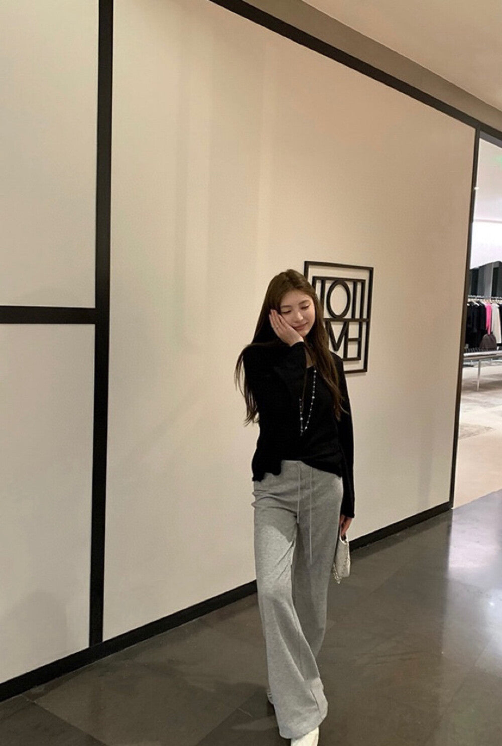 ドローストリング付きハイウエストスリムフィットカジュアルパンツ