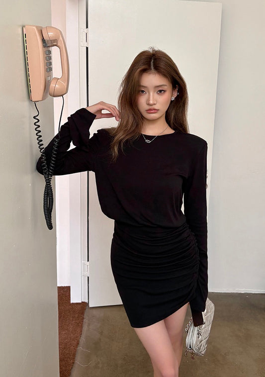 不規則褶皺包臀連身裙