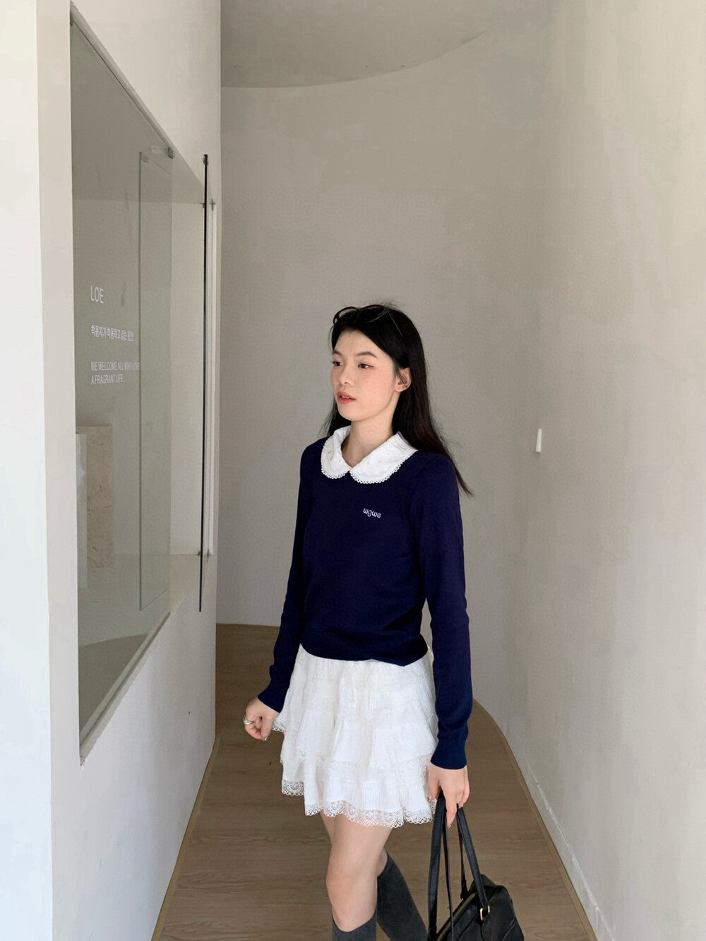 Sweet Embroidered Peter Pan Collar Knit Sweater