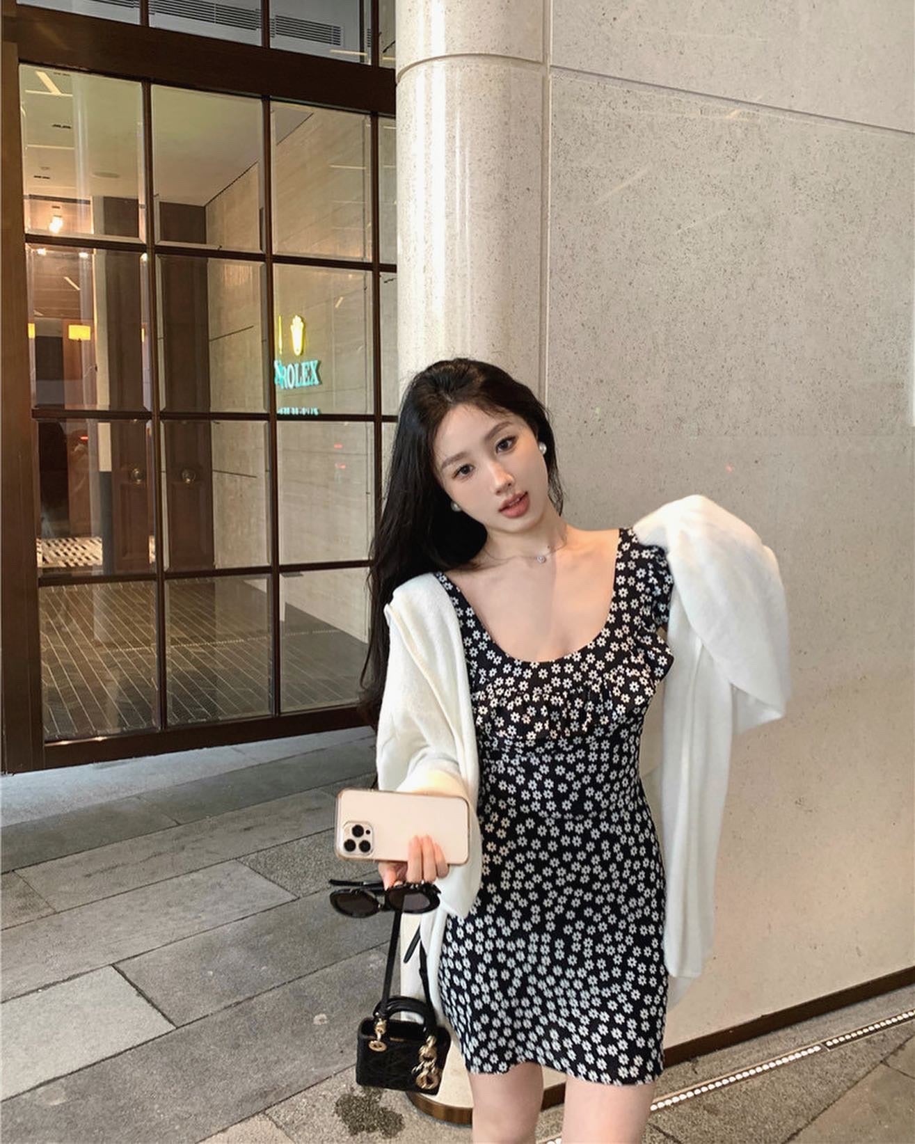 Black Floral Print Dress