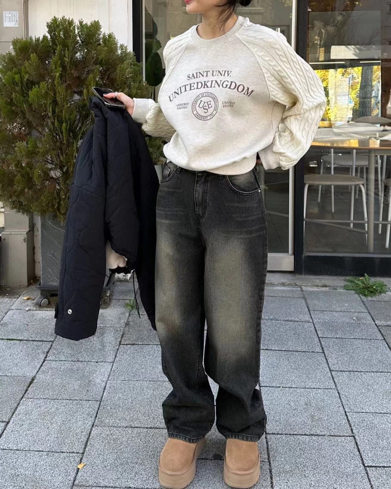 ニットケーブルスリーブスウェットシャツ