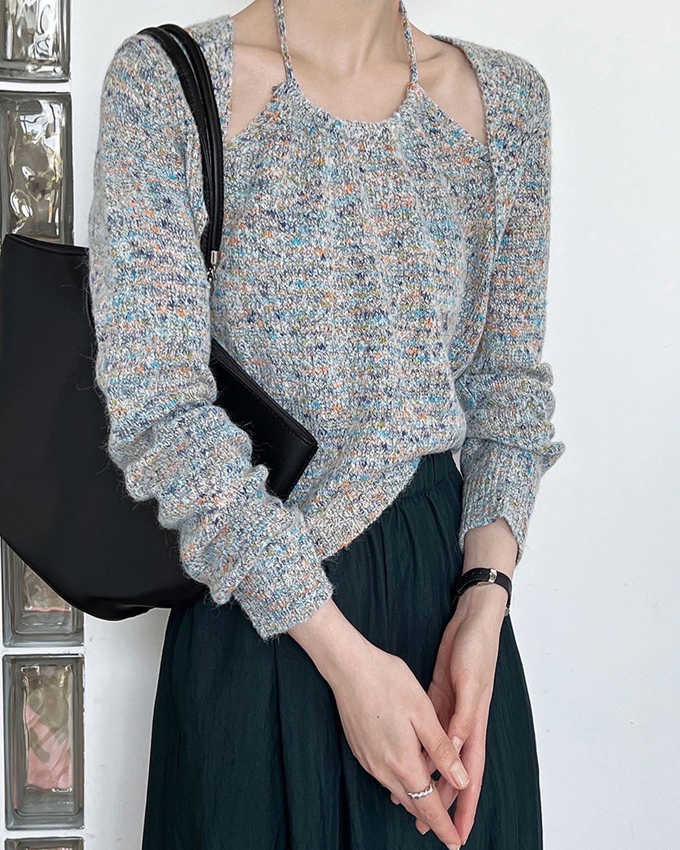 ハイネックフェイクレイヤードニットトップ