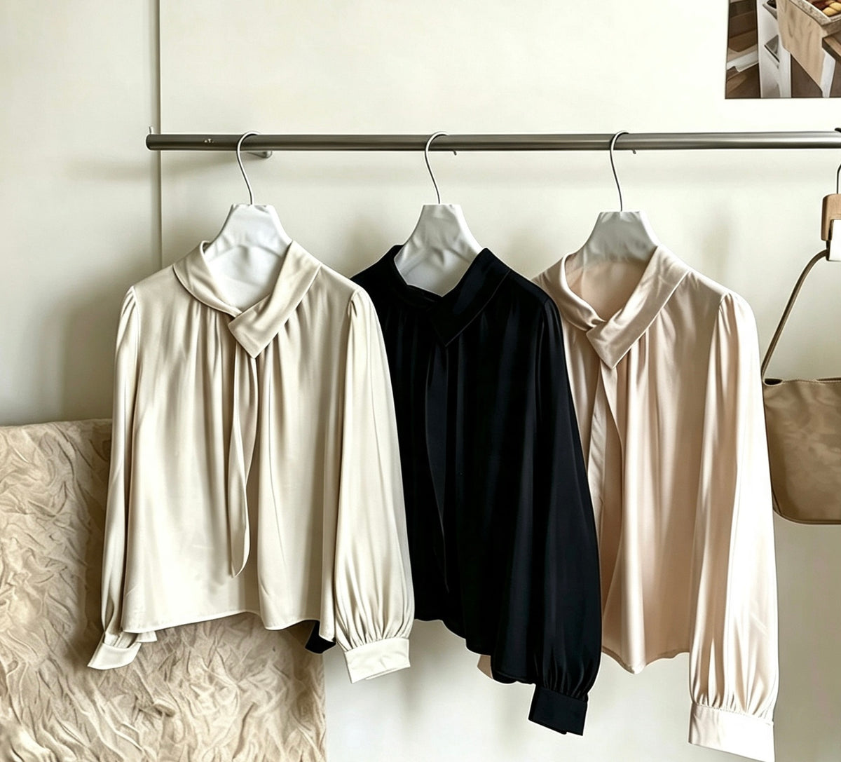 Korean Elegant Simple Tie-Neck Shirt