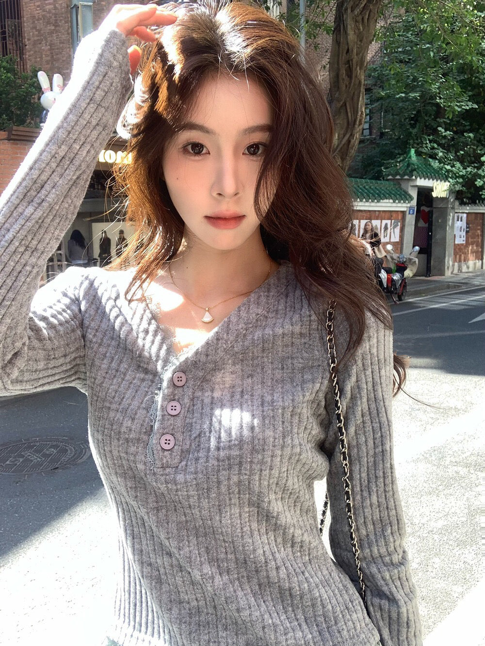 韓系純欲蕾絲拼接磨毛小衫