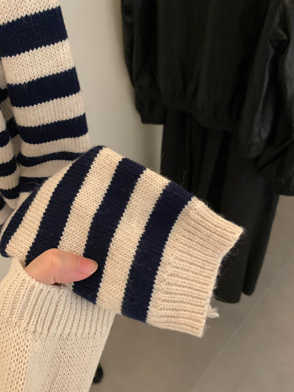 圓領條紋簡約針織開衫