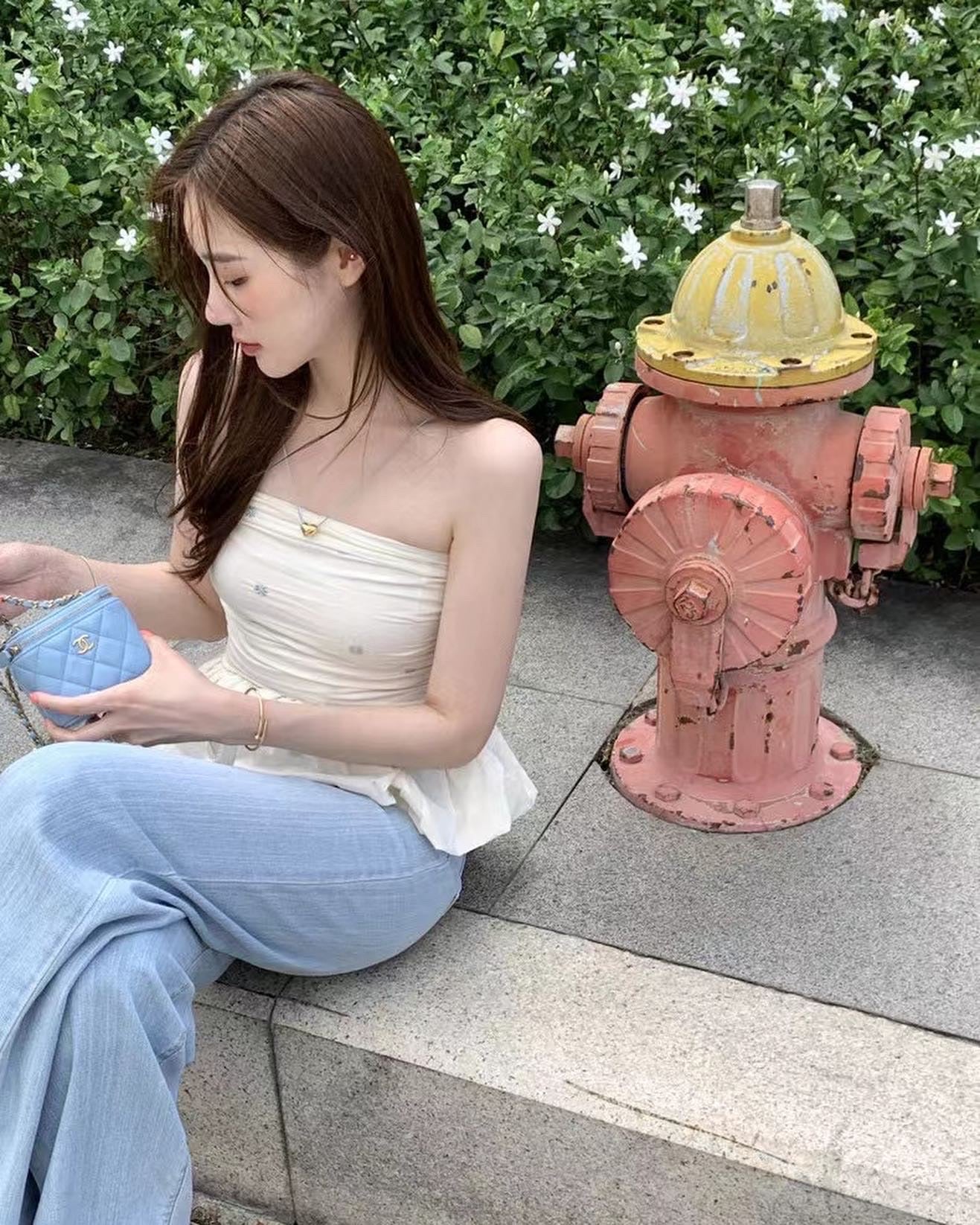 Light Yellow and Blue Floral Top