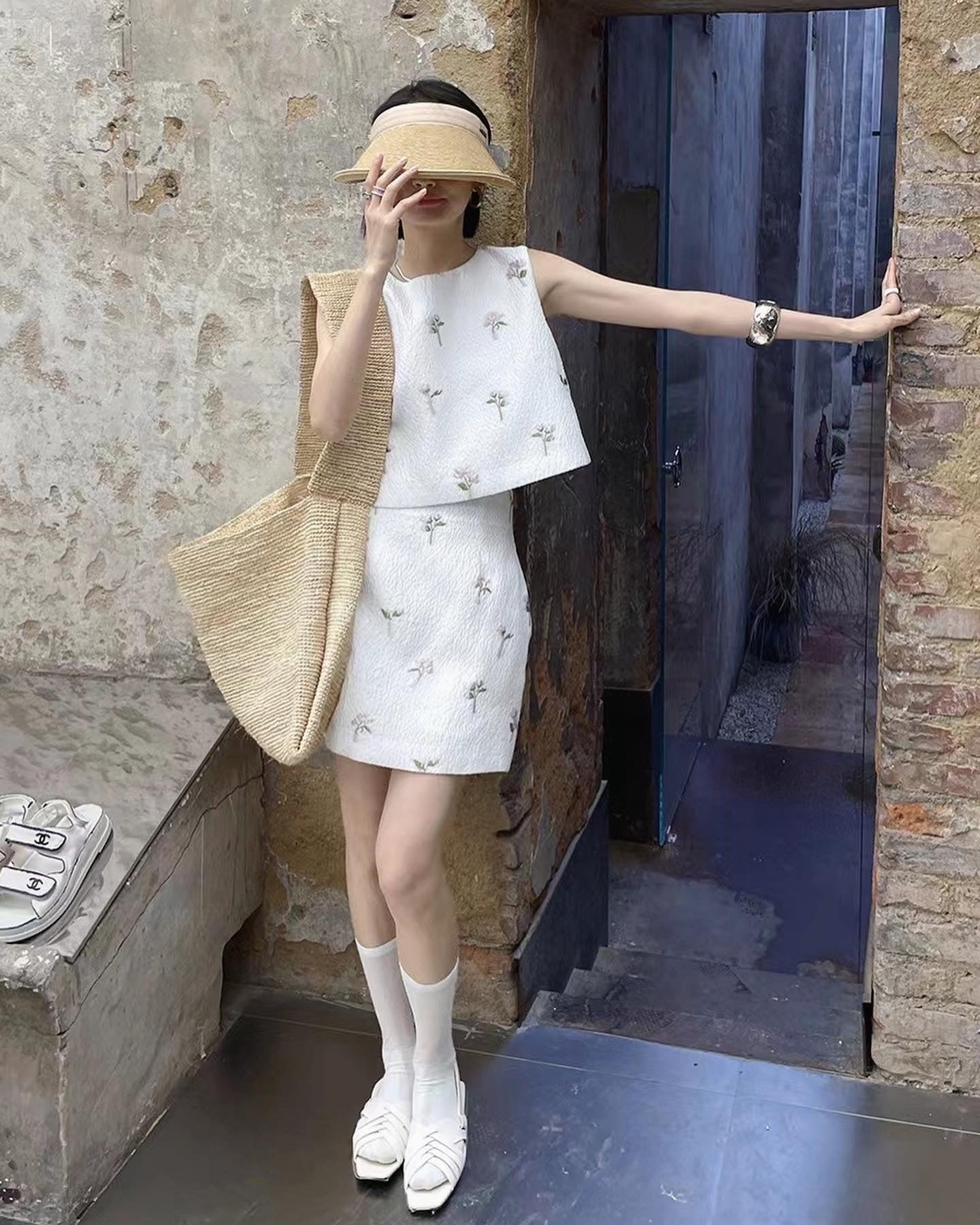 Jacquard Vest + High-Waisted Skirt Set