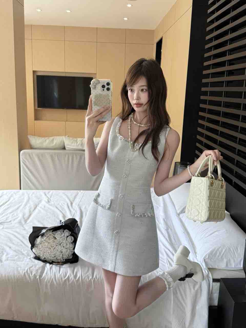 French-style Little Chanel Sequin-trimmed Sleeveless Dress