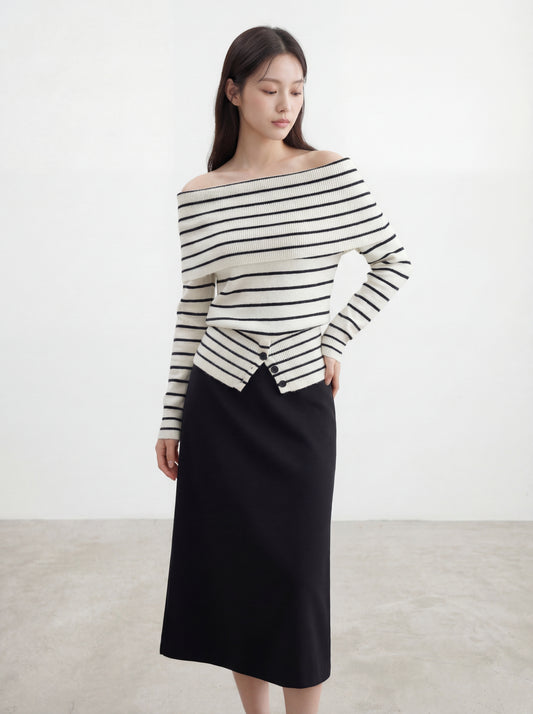 Off-the-shoulder Long Sleeve Top with Atmosphere Vibe