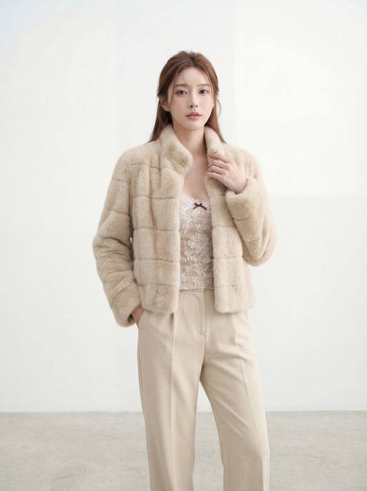 貴氣感千金帕斯條環保皮草外套