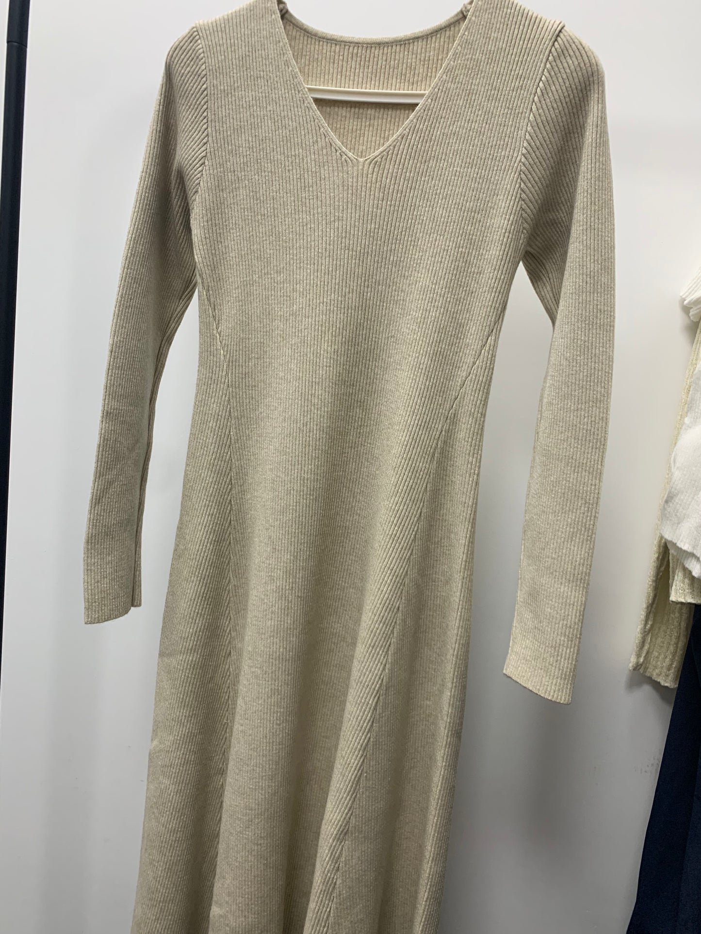 V-neck Simple Long Sleeve Base Layer Dress