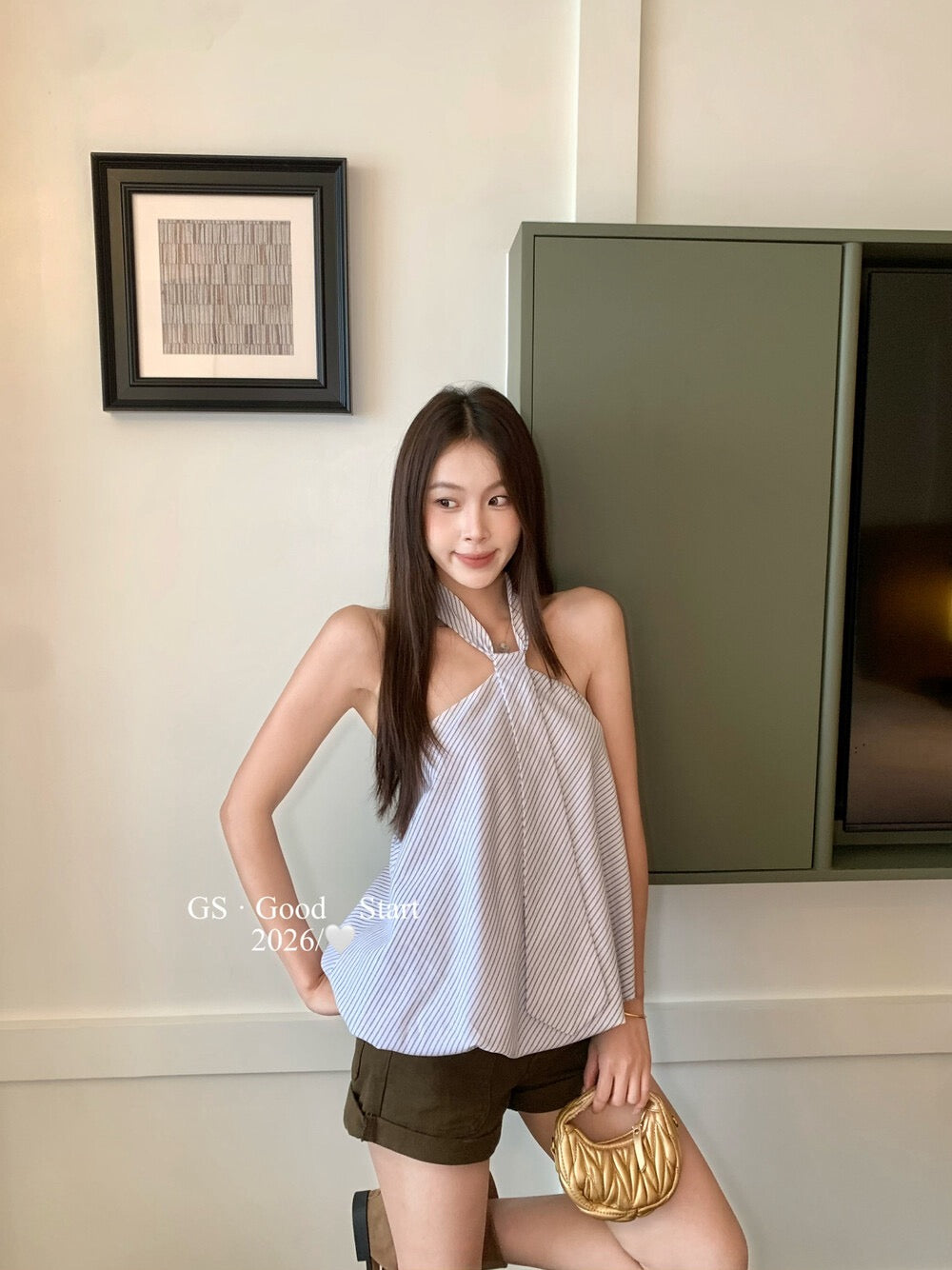 Striped Halter Backless Top