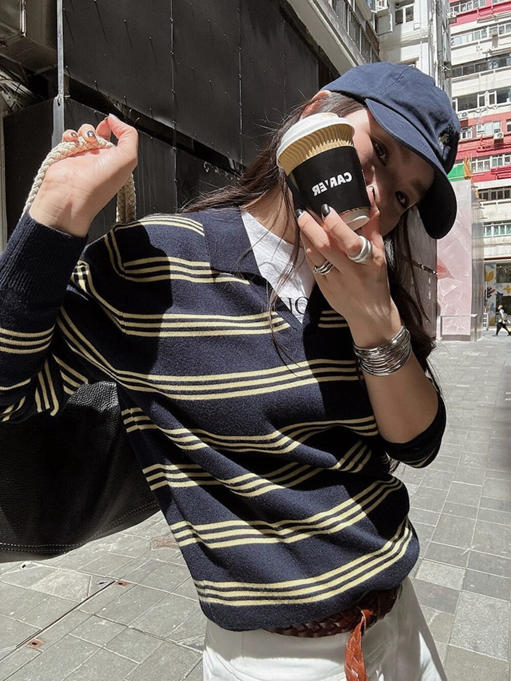 Vintage Striped Loose Long Sleeve Shirt with Turn-Down Collar